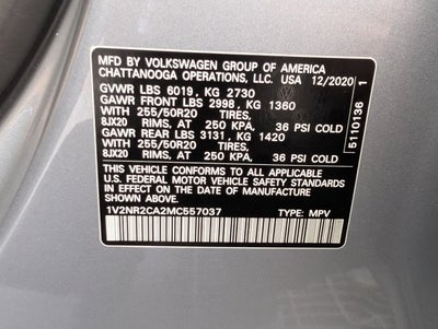 2021 Volkswagen Atlas 3.6L V6 SE w/Technology R-Line