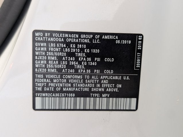 2019 Volkswagen Atlas 3.6L V6 SE w/Technology